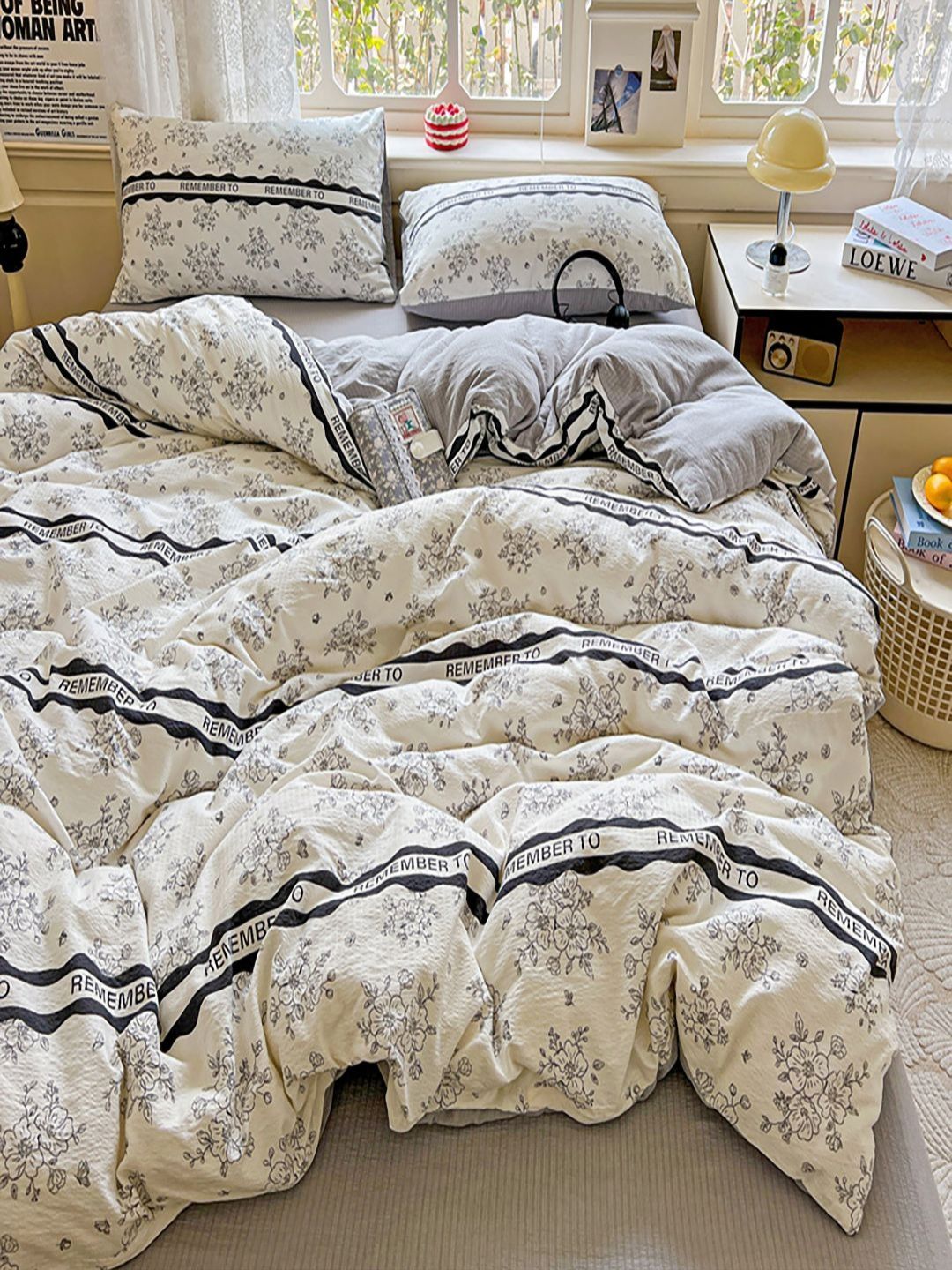 JC HOME Floral 4 Piece Double Queen Regular Bedding Set