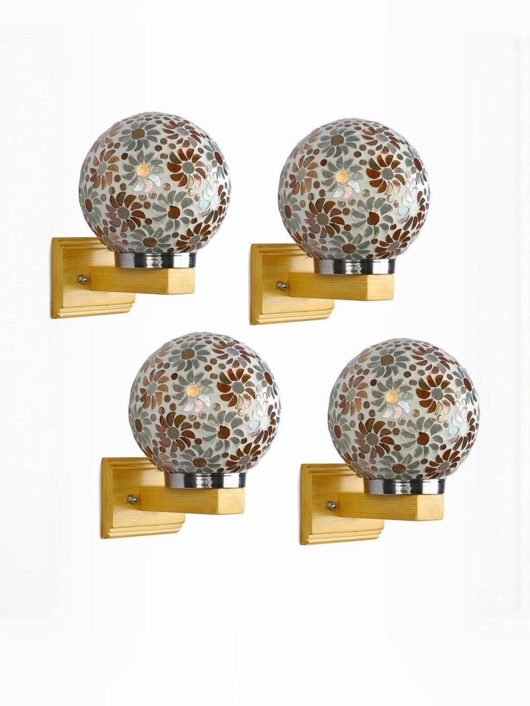 1ST TIME Orange & White 4 Pieces Glass Cylinder Shaped Textured Wall Lamps