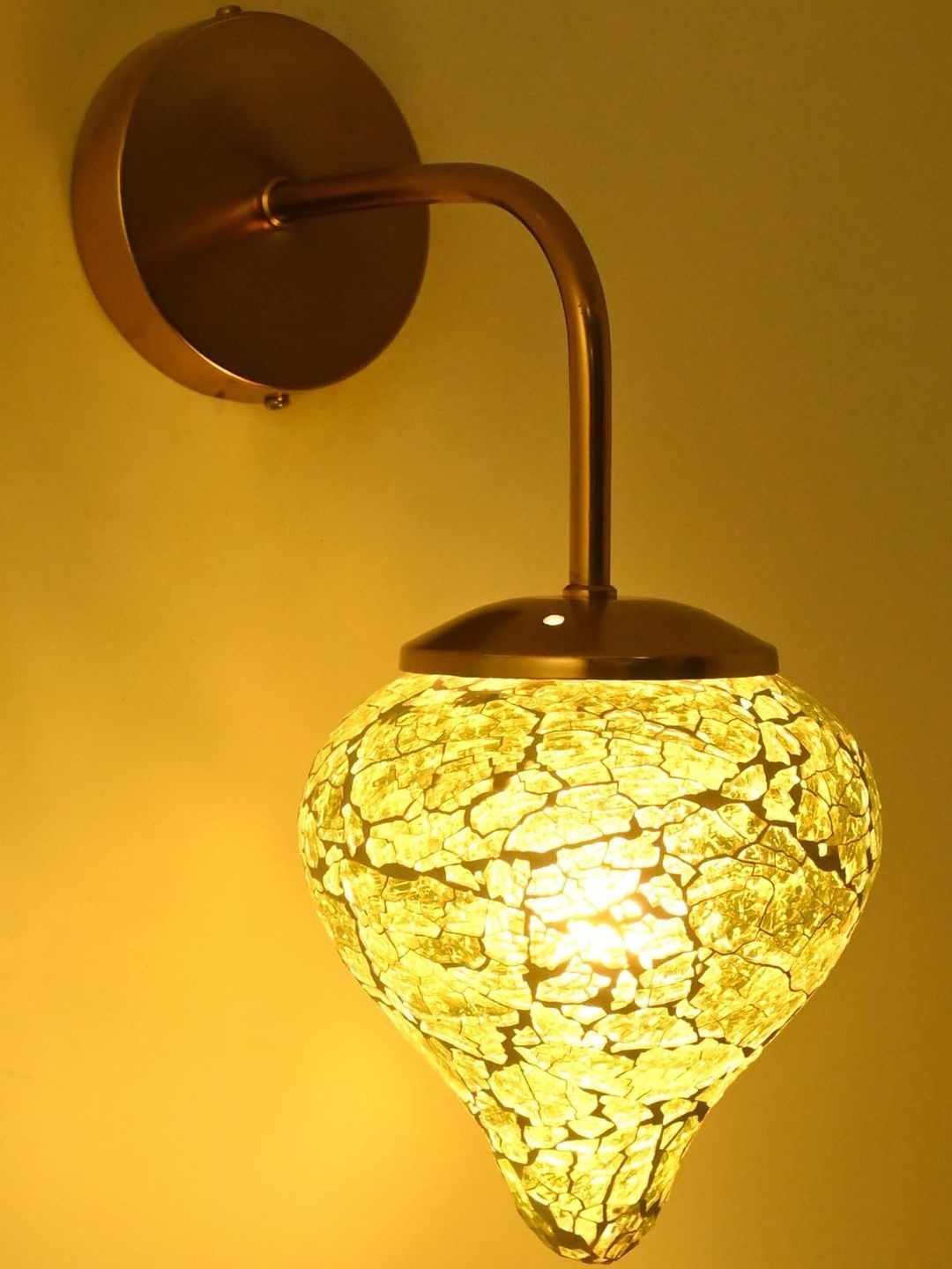 1ST TIME Yellow Printed Glass Traditional Cylinder Shaped Wall Lamp