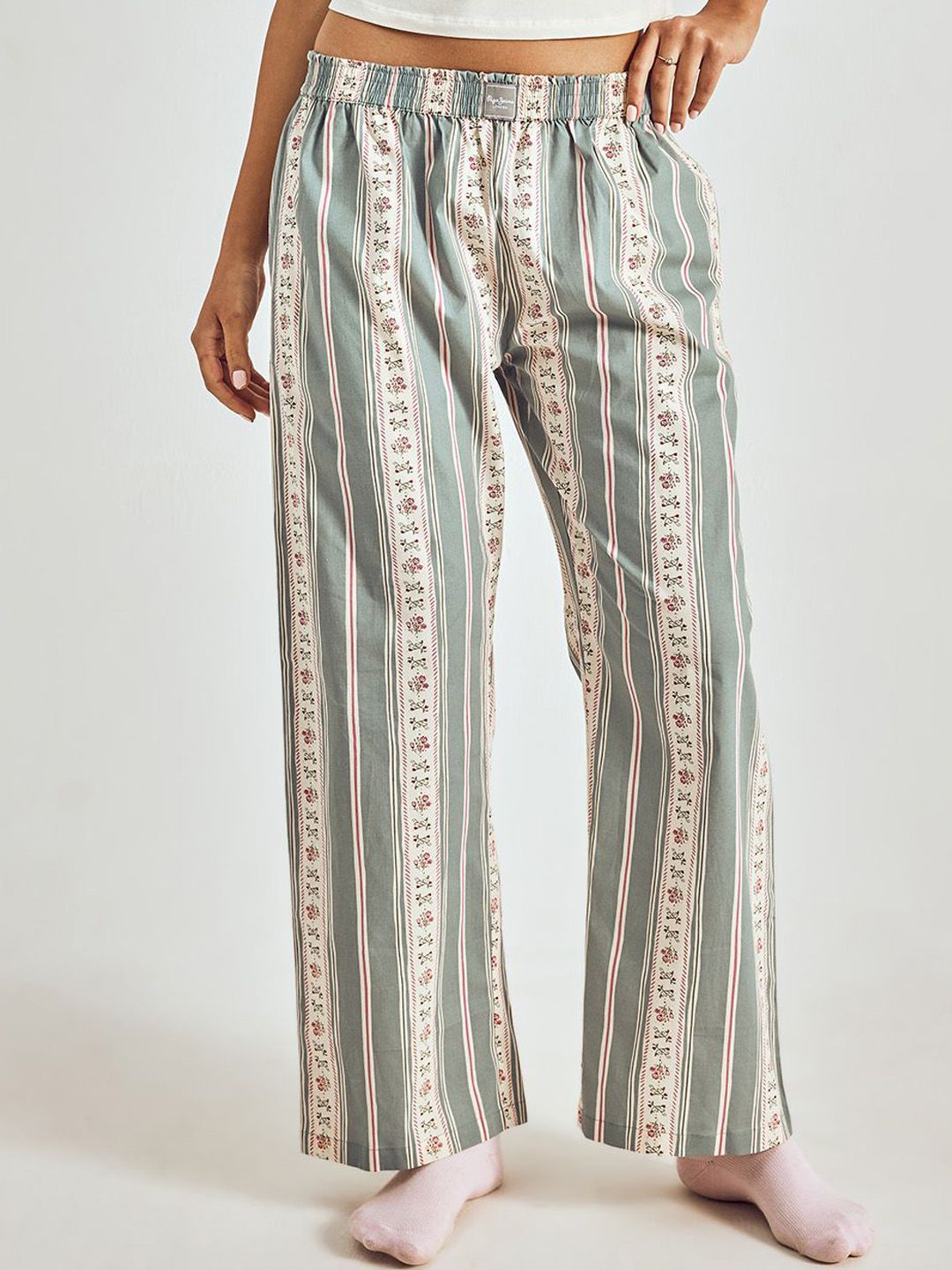 Women Printed Lounge Pant Pepe Jeans Women Printed Mid Rise Cotton Lounge Pant
