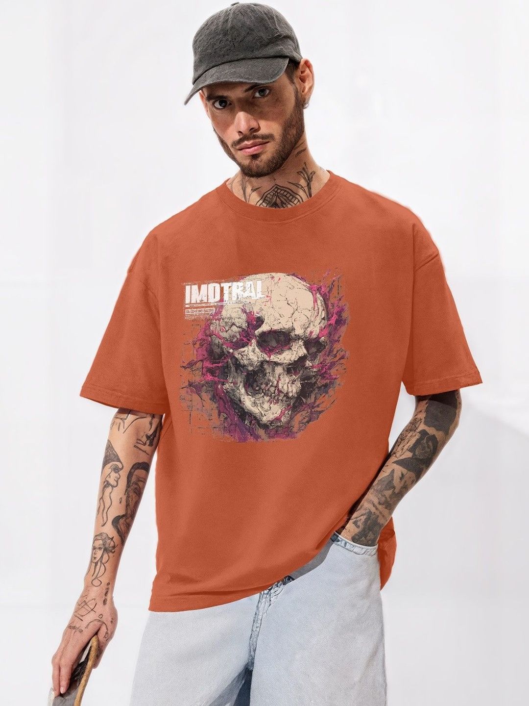 TOGS & TERRE Men Graphic Printed Round Neck Cotton Oversized T-shirt