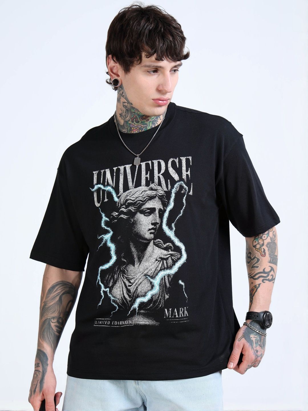 glitchez Men Graphic Printed Round Neck Relaxed Fit T-shirt
