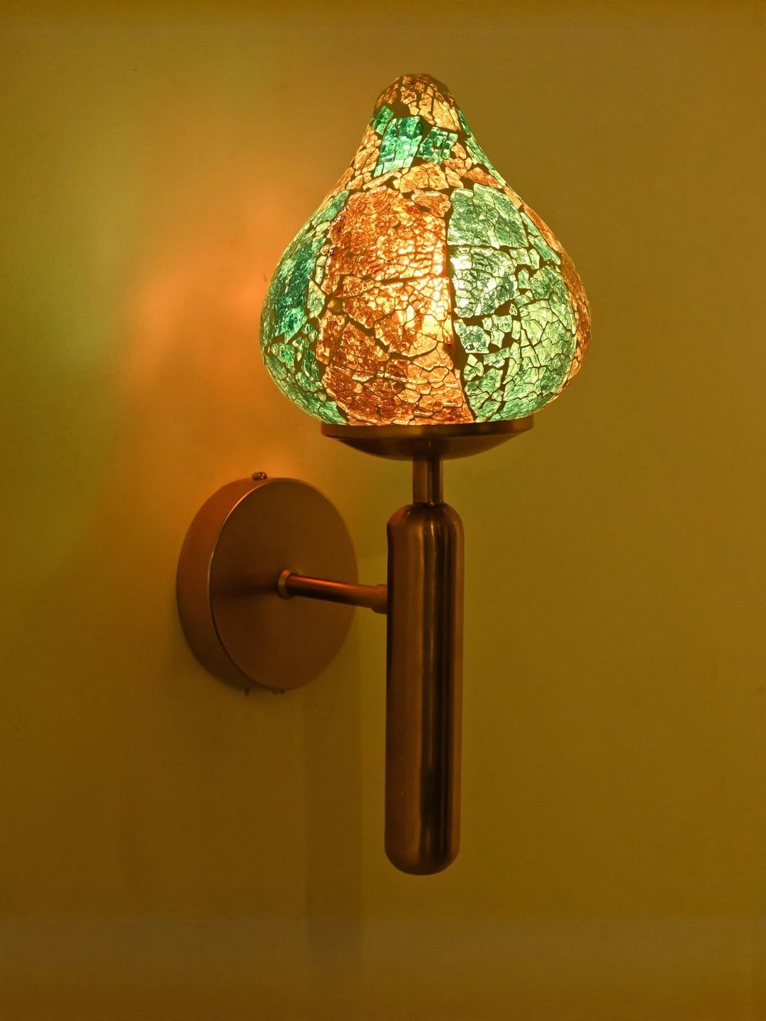 1ST TIME Blue & Orange Printed Glass Traditional Cylinder Shaped Wall Lamp