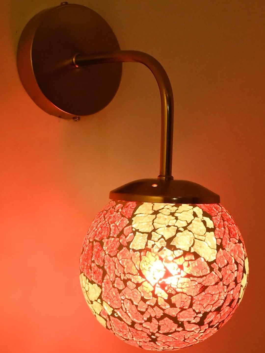 1ST TIME Red & White Printed Spherical Shaped Wall Lamp