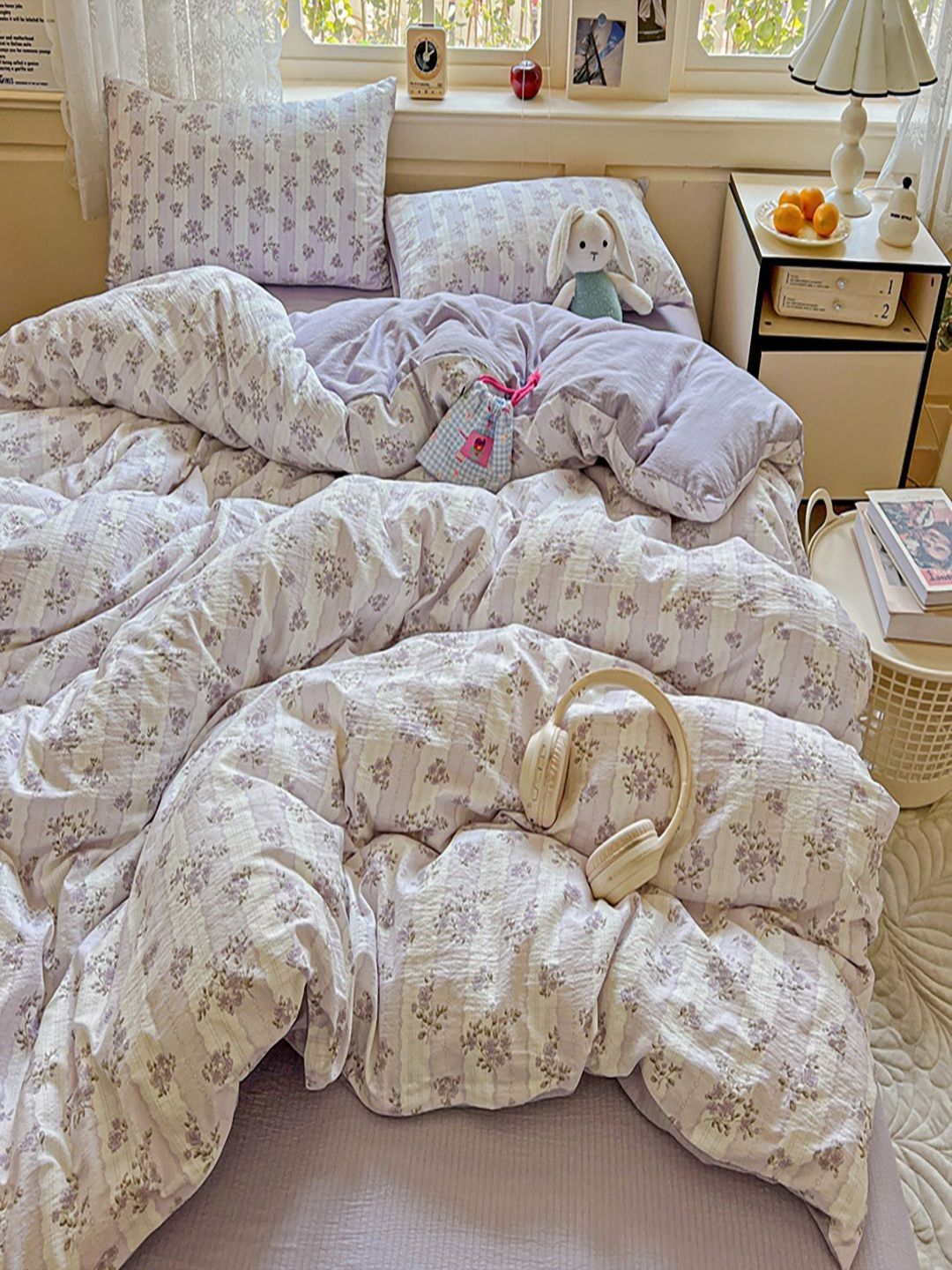 JC HOME Purple AC Room Double Queen Bedding Set