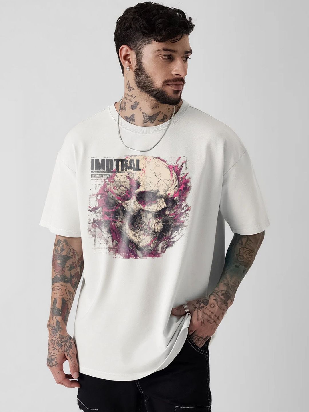 TOGS & TERRE Men Graphic Printed Round Neck Cotton Oversized T-shirt