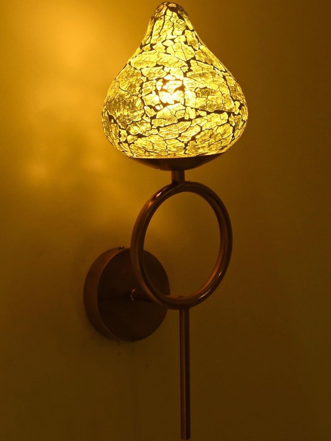 1ST TIME Yellow Printed Glass Traditional Cylinder Shaped Wall Lamp