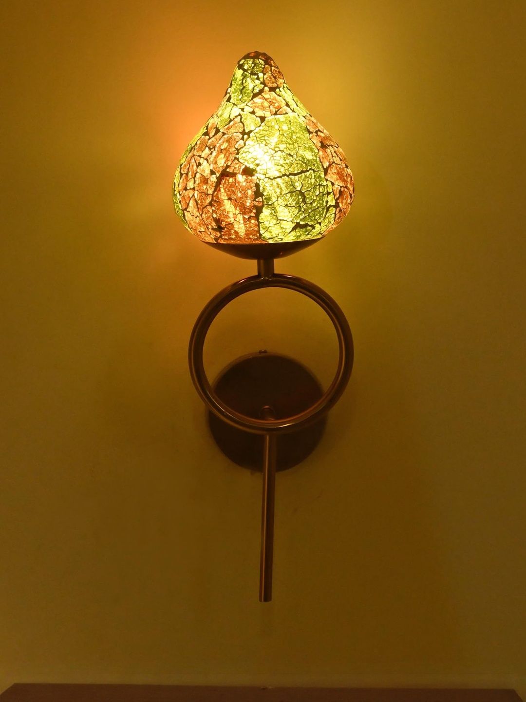 1ST TIME Green & Orange Printed Glass Traditional Spherical Shaped Wall Lamp