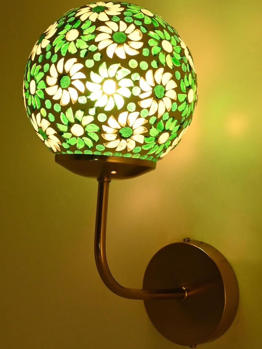 1ST TIME Green & Gold-Toned Printed Spherical Shaped Wall Lamp
