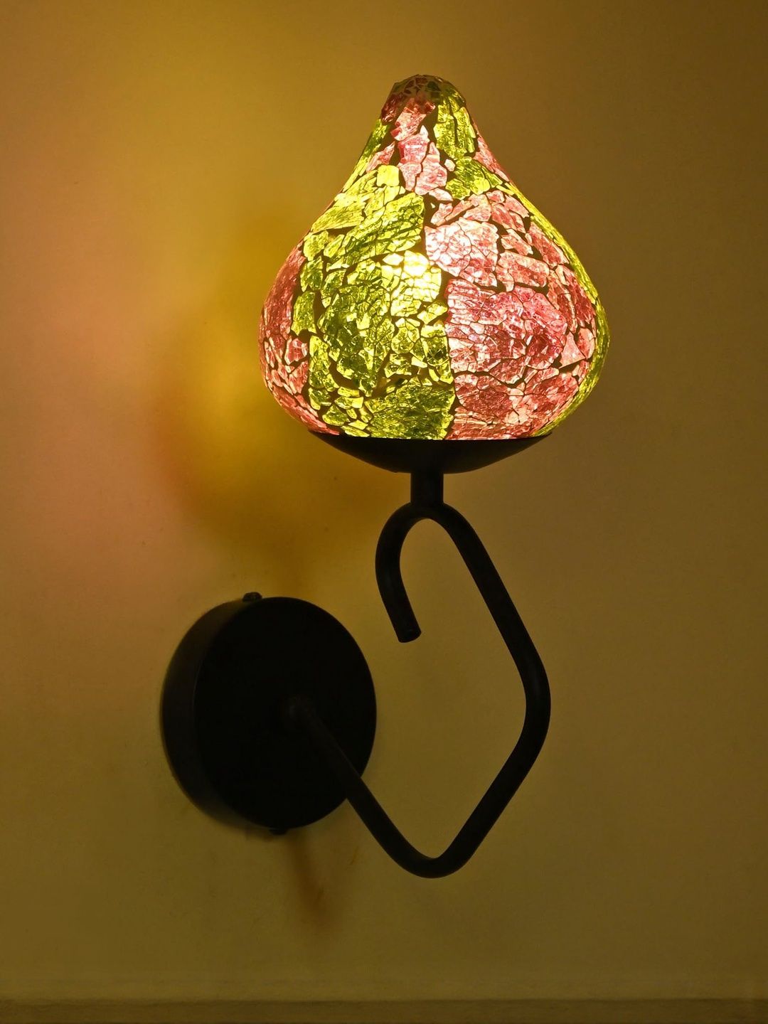 1ST TIME Green & Pink Printed Glass Traditional Cylinder Shaped Wall Lamp