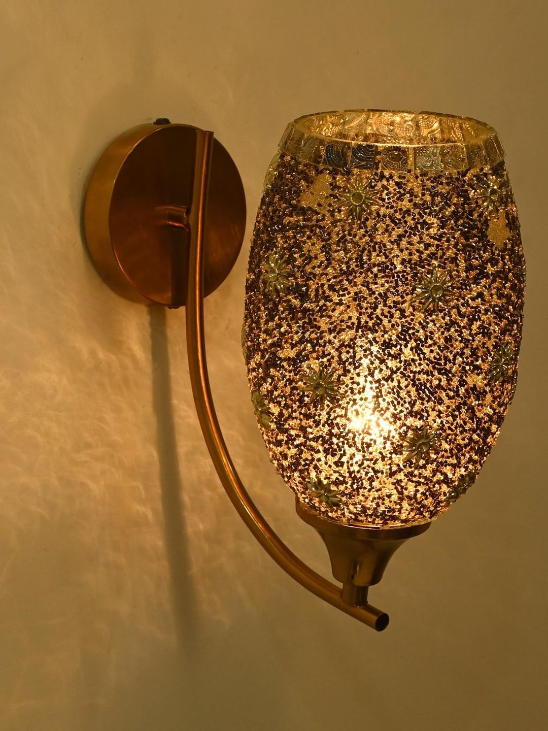 1ST TIME Black & Gold-Toned Printed Glass Cylinder Shaped Wall Lamp