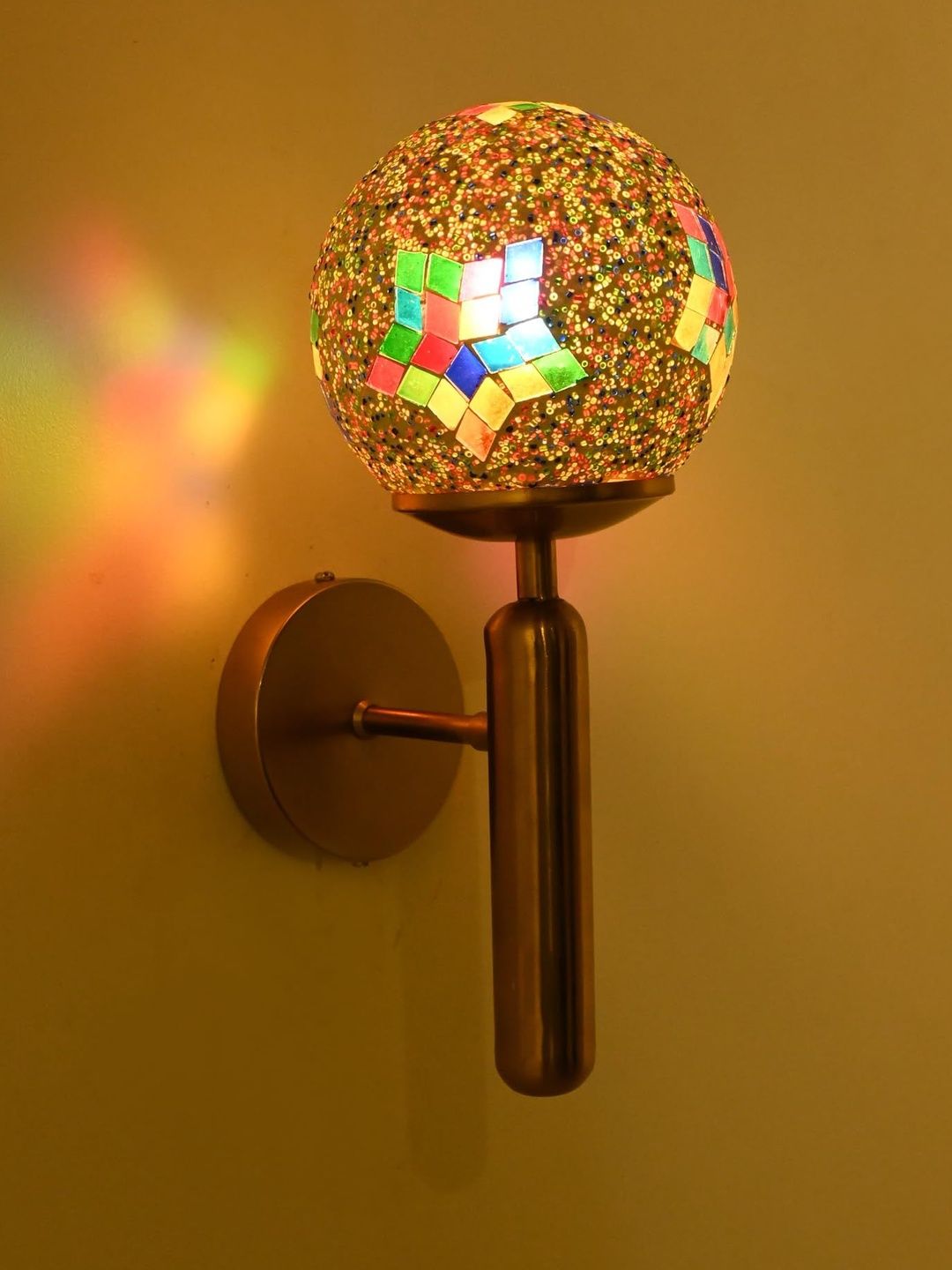1ST TIME Multicoloured Printed Glass Traditional Cylinder Shaped Wall Lamp