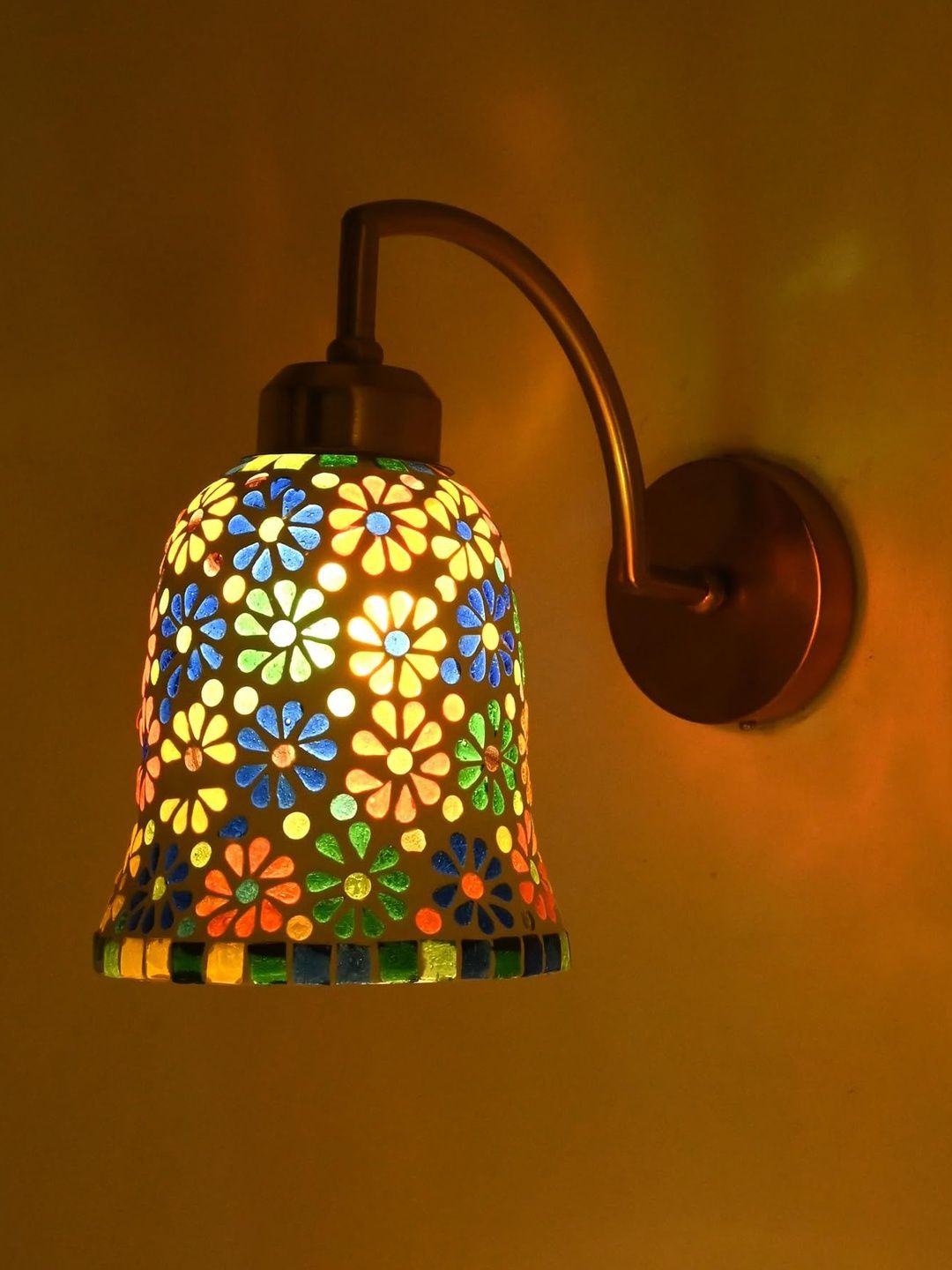 1ST TIME Multicoloured Printed Glass Traditional Bell Shaped Wall Lamp