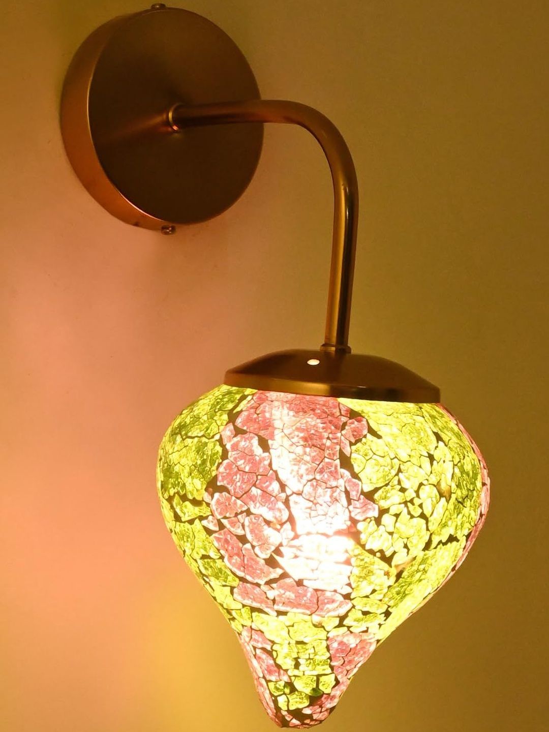 1ST TIME Green & Pink Printed Glass Traditional Cylinder Shaped Wall Lamp