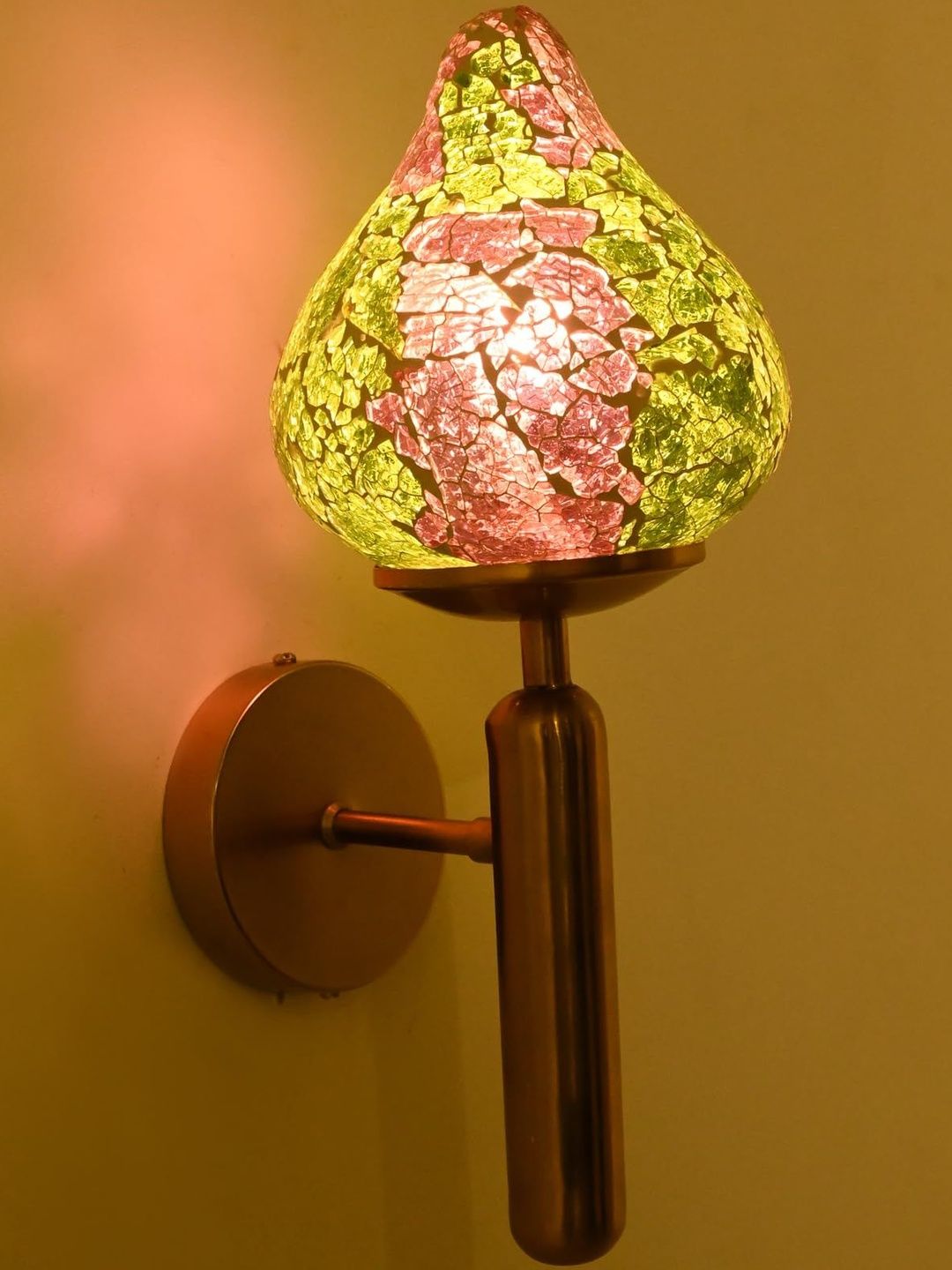 1ST TIME Green & Pink Printed Glass Traditional Cylinder Wall Lamps Wall Lamps