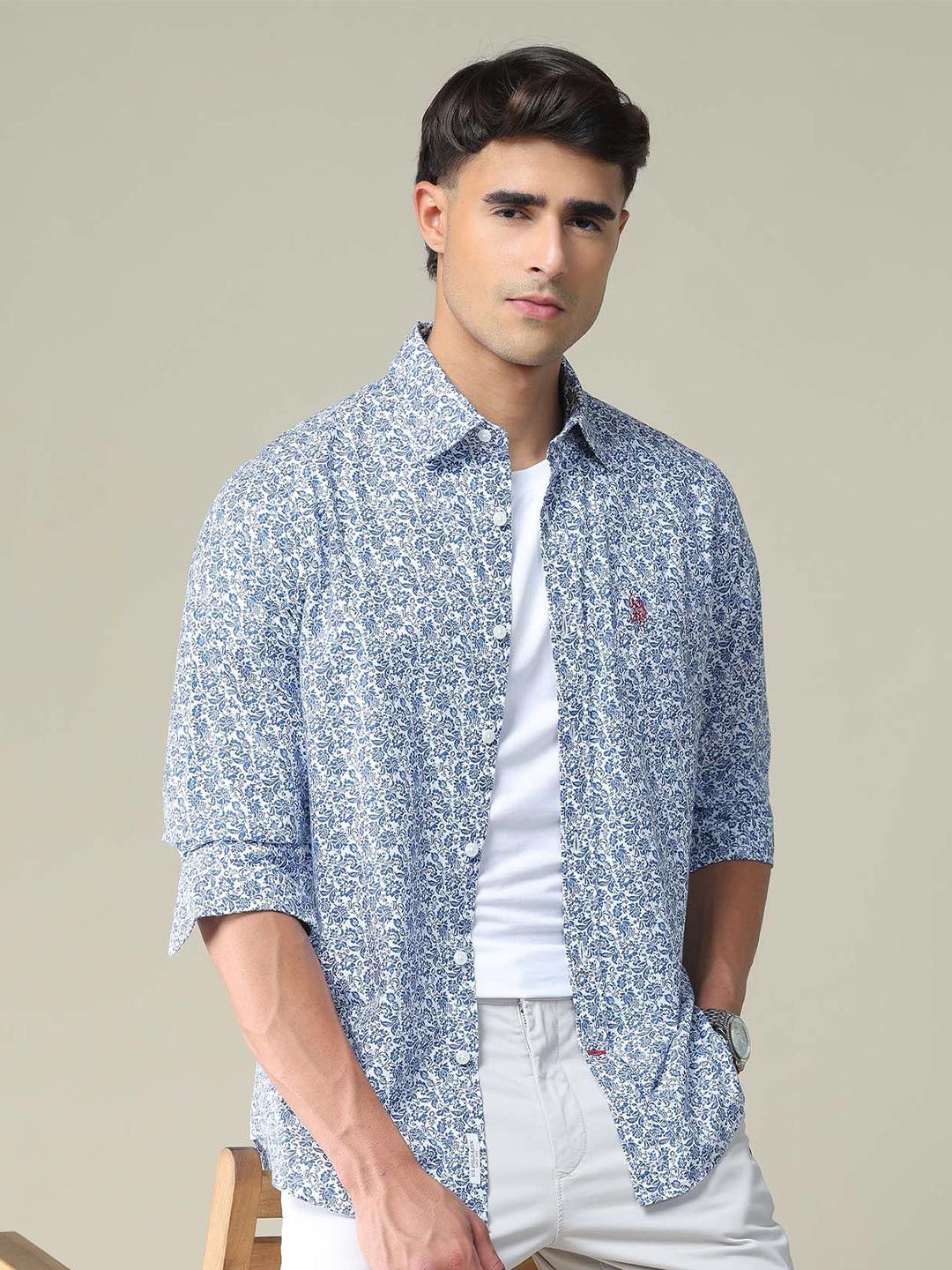 U.S. Polo Assn. Pure Cotton Tailored Fit Floral Printed Casual Shirt
