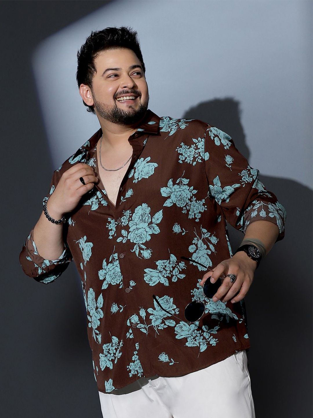 Instafab Plus Size Comfort Relaxed Fit Floral Printed Spread Collar Shirt
