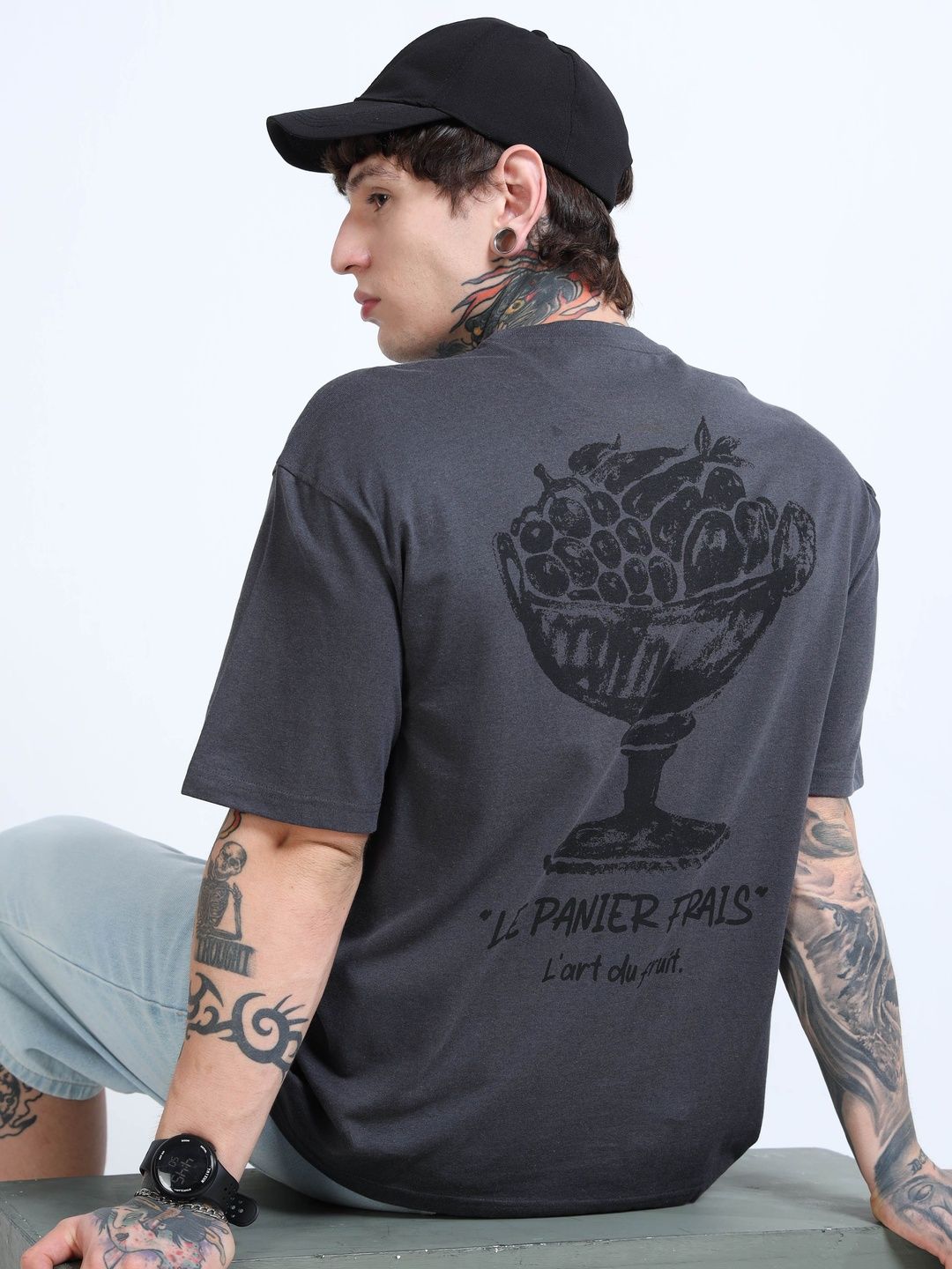 glitchez Men Graphic Printed Round Neck Cotton Oversized T-shirt