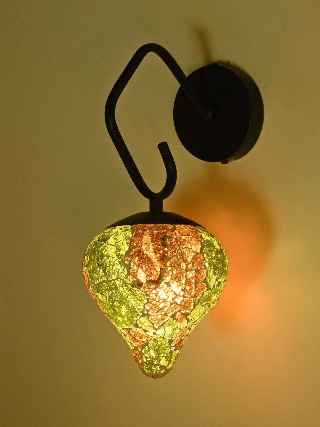 1ST TIME Green & Orange Printed Glass Traditional Cylinder Wall Lamps Wall Lamps