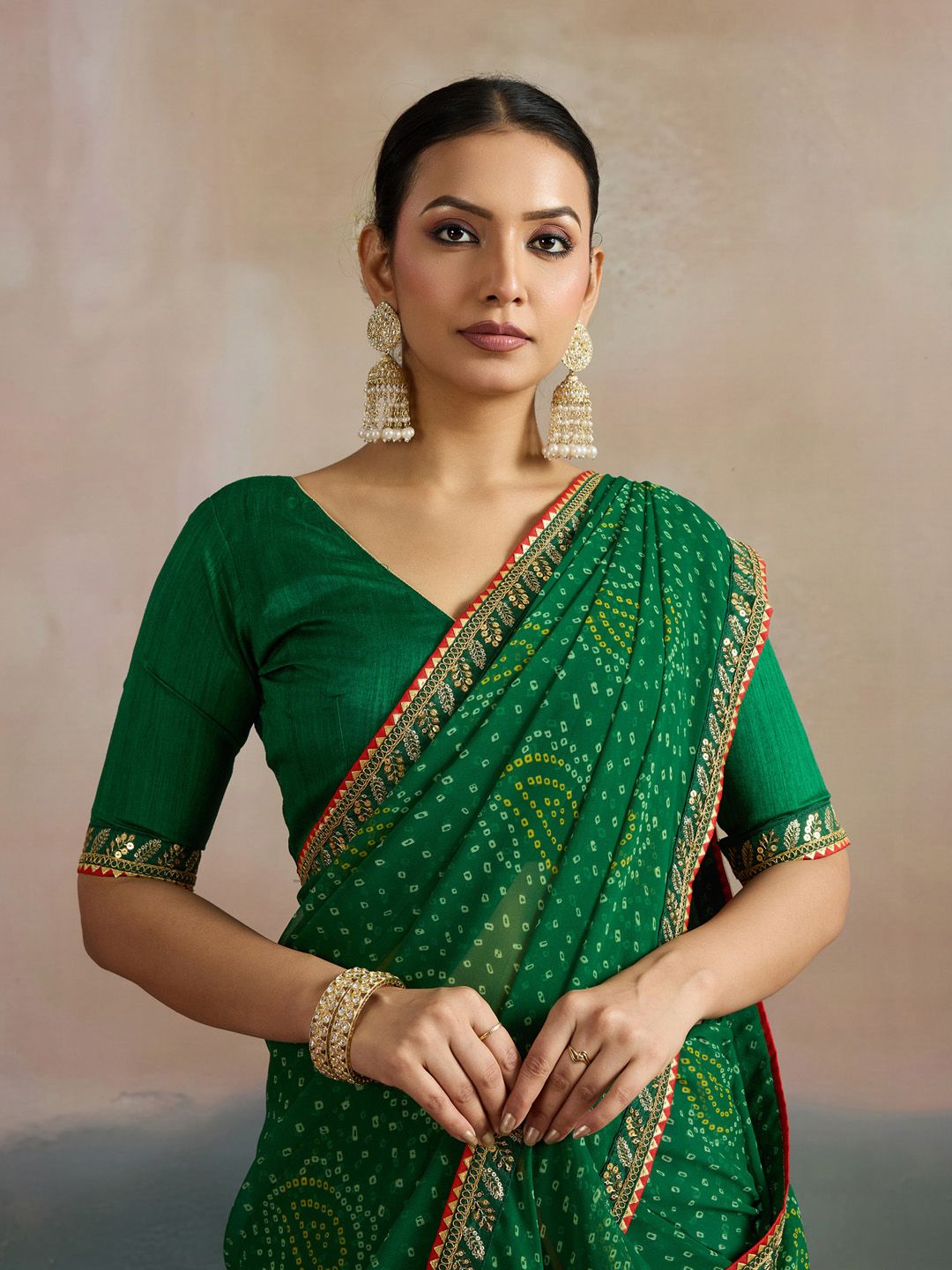Mitera Bandhani Sequinned Pure Georgette Bandhani Saree