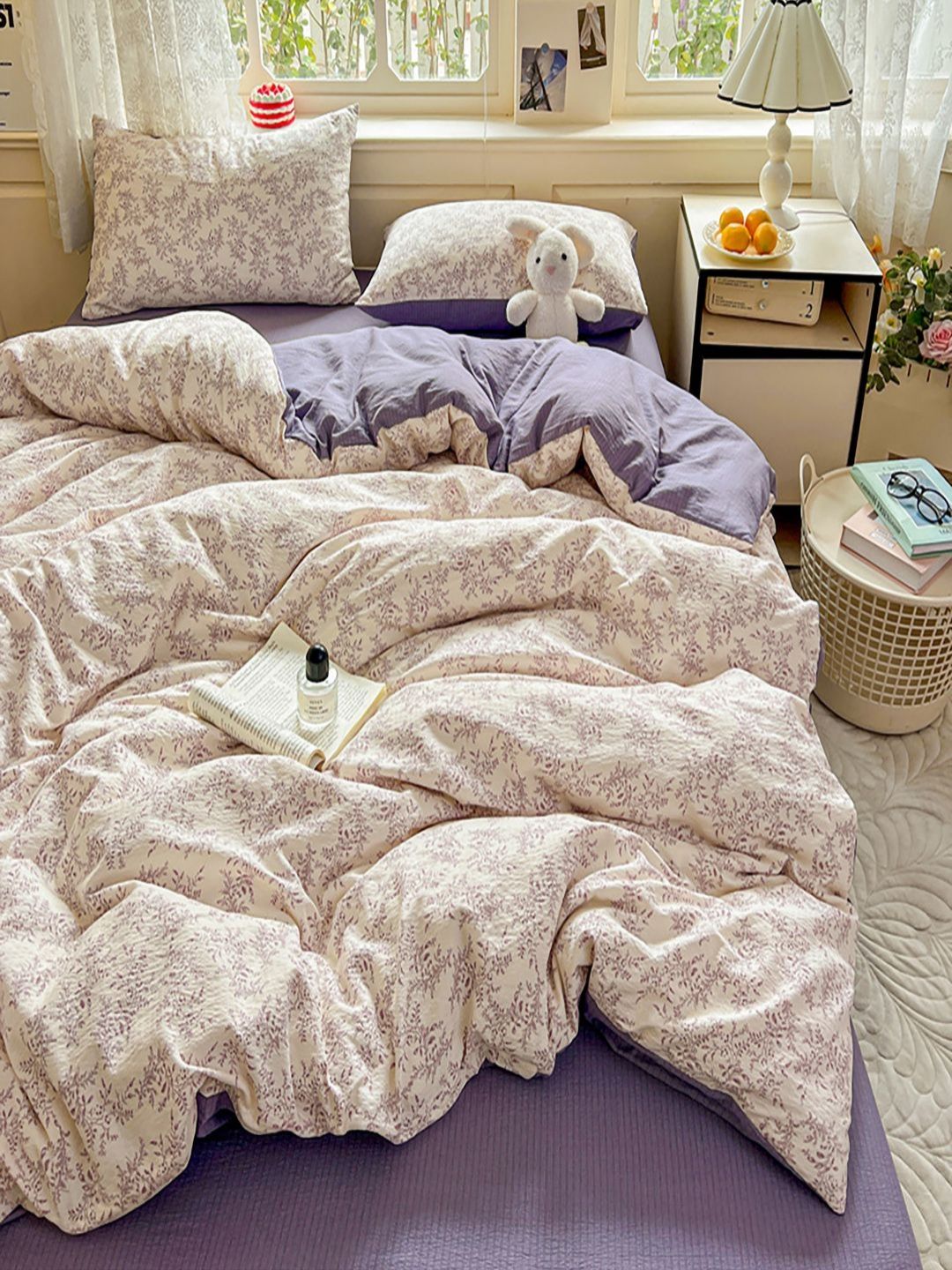JC HOME Purple & Beige Printed Regular Double Extra Large Bedding Set