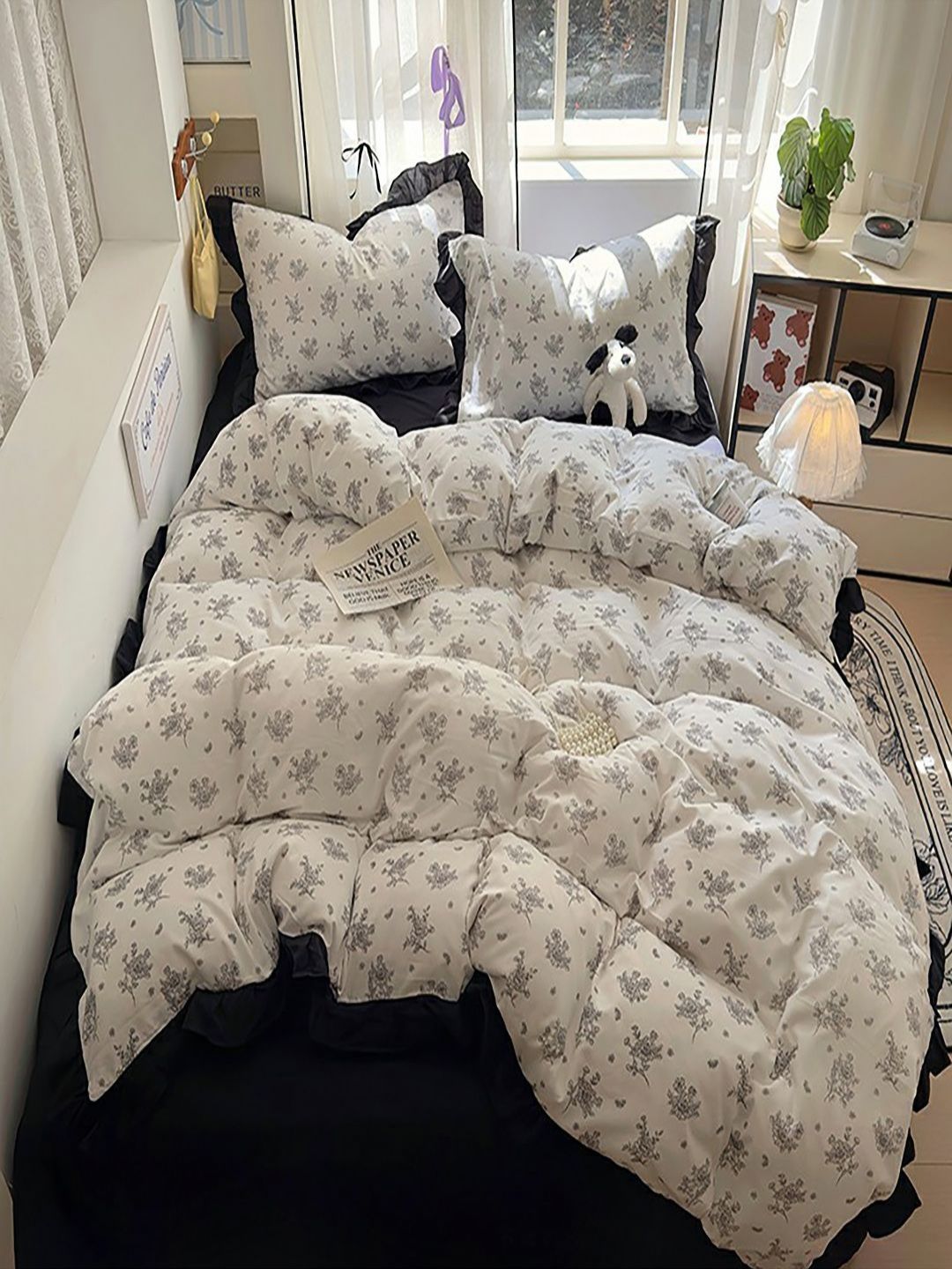 JC HOME Black & White 4 Piece Double Queen Regular Bedding Set