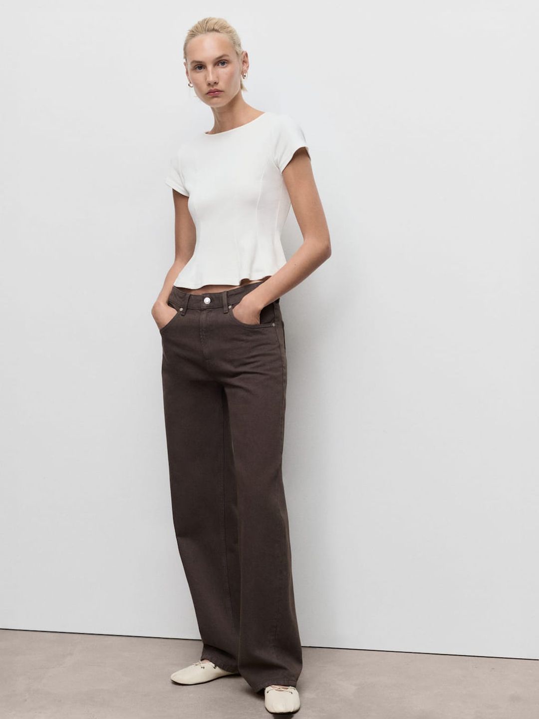 Pure Cotton Panelled Peplum Top