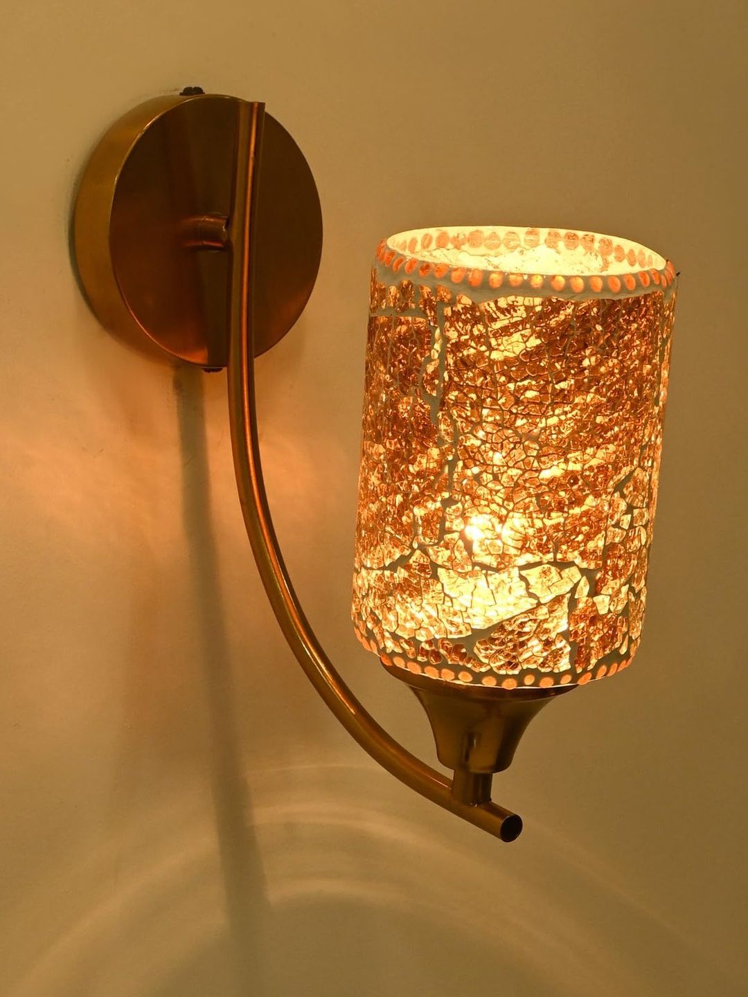 1ST TIME Orange & Gold-Toned Textured Glass Contemporary Cylinder Shaped Wall Lamp