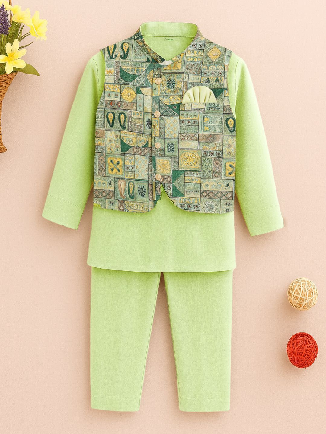 Kidbea Boys Mandarin Collar Regular Kurta with Trousers