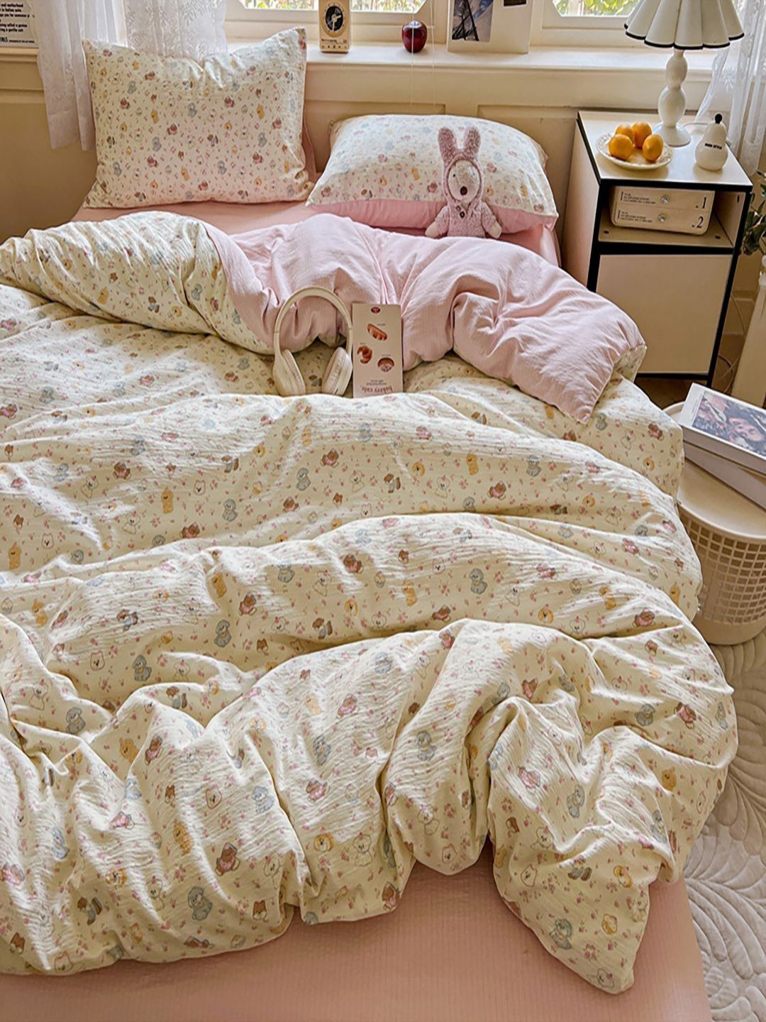 JC HOME Pink & White 4 Piece Double Extra Large Regular Bedding Set
