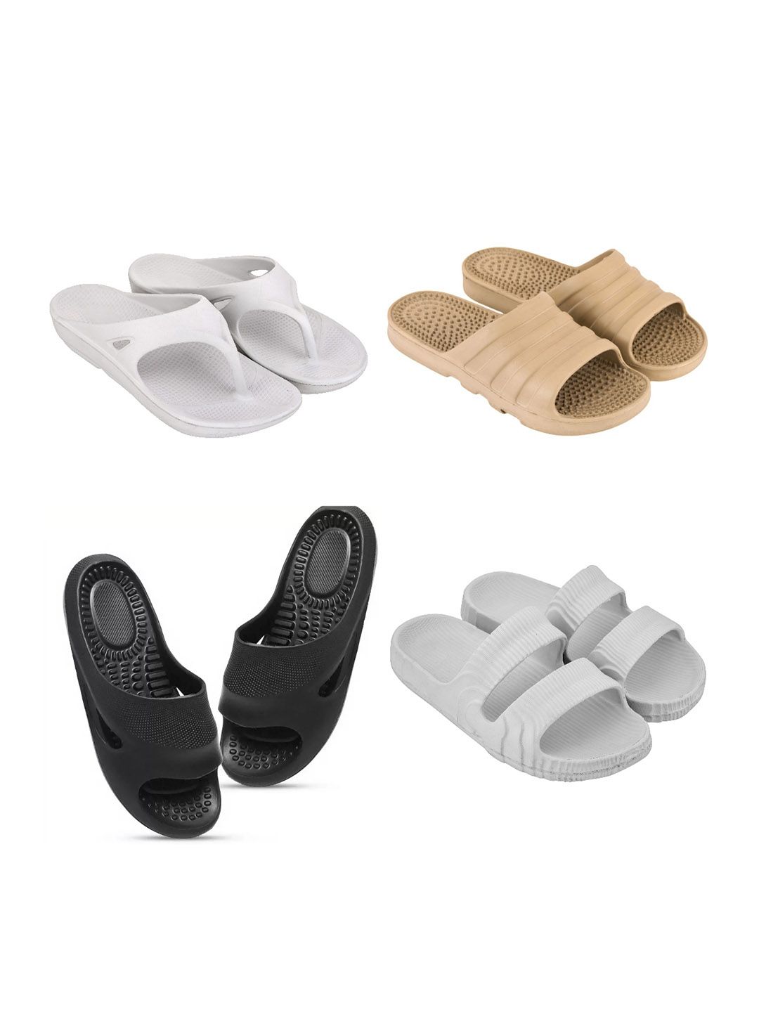 Feel alive Set Of 4 Ultra-Comfortable & Lightweight Thong Flip-Flops & Sliders