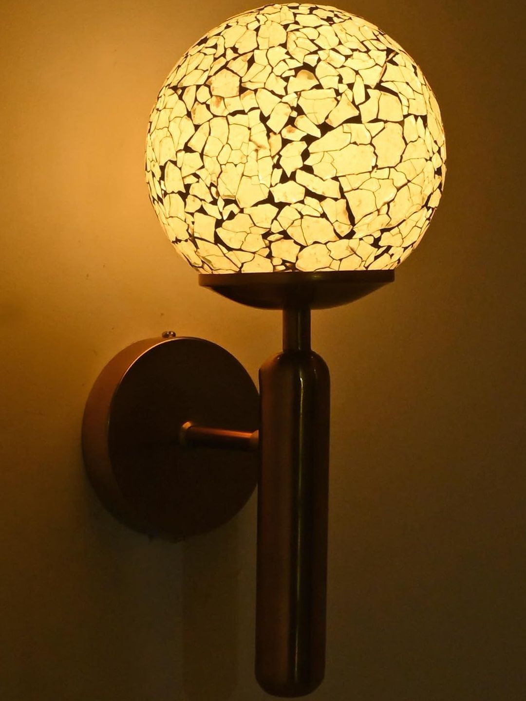 1ST TIME Green & Gold-Toned Printed Glass Traditional Cylinder Shaped Wall Lamp