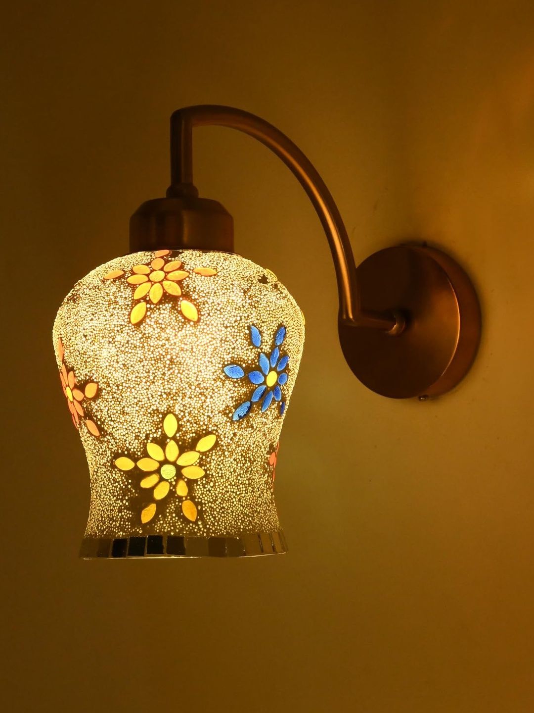 1ST TIME Multicoloured & White Printed Glass Floral Traditional Cylinder Shaped Wall Lamp