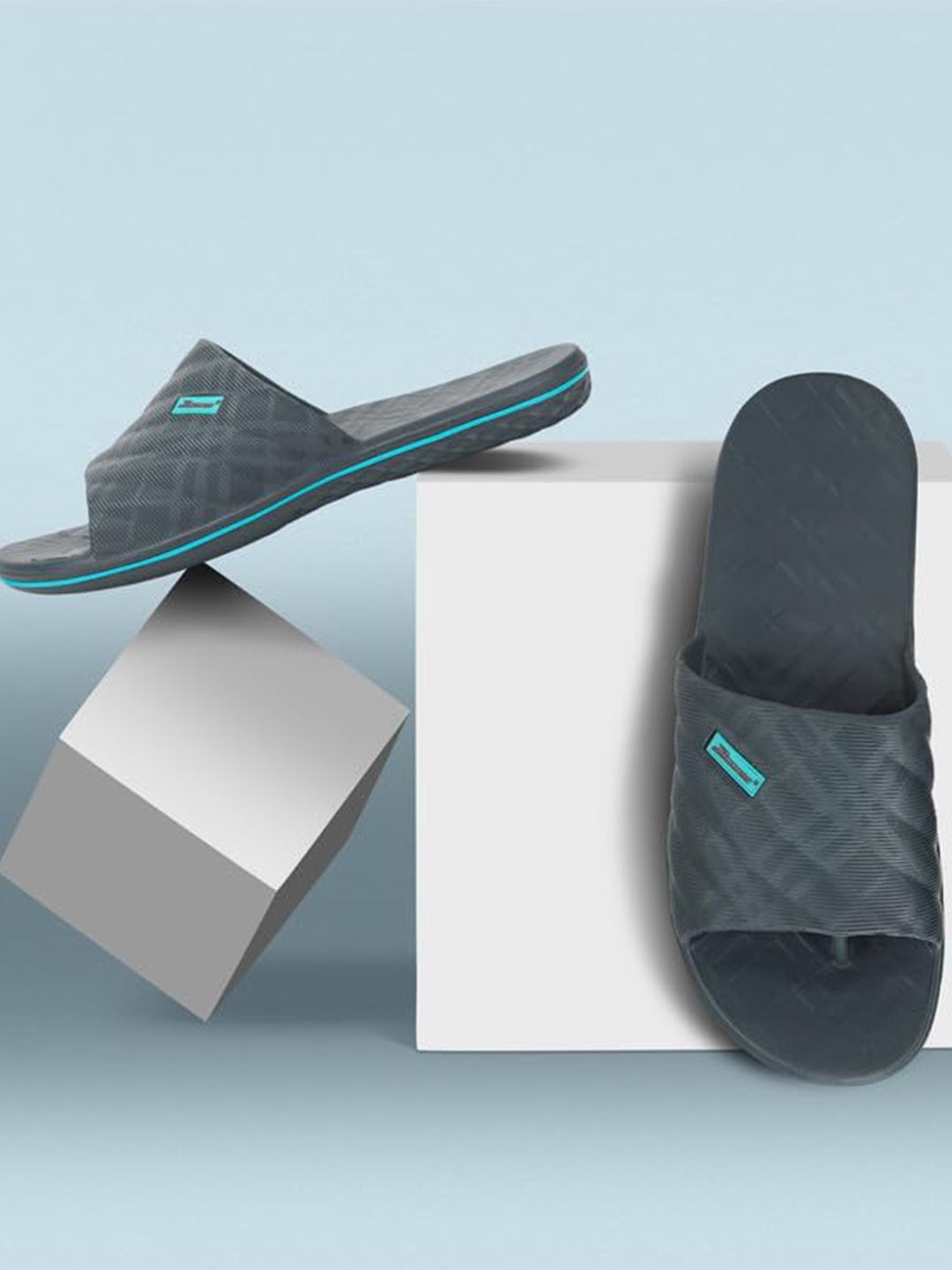 Paragon Men Grey & Blue Rubber Sliders
