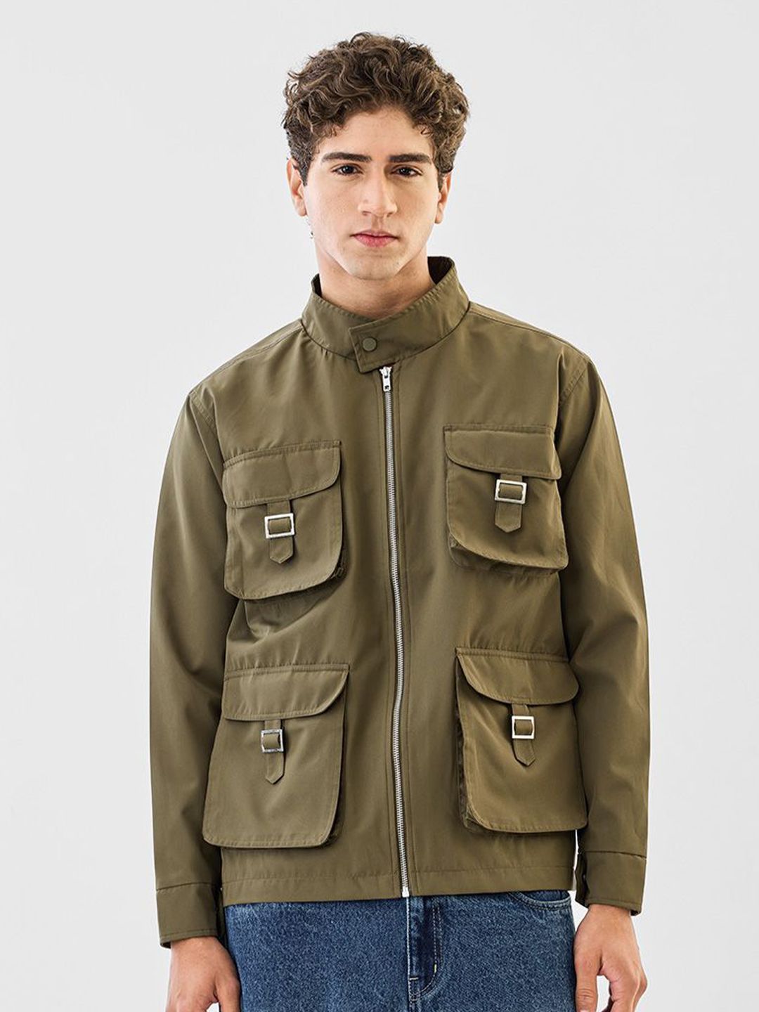 Snitch Men Mandarin Collar Solid Tailored Jacket