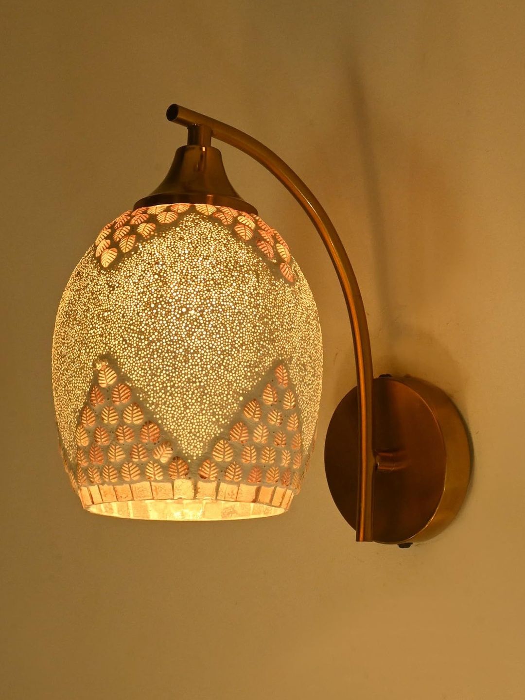 1ST TIME Gold & White Printed Glass Traditional Cylinder Wall Lamps Wall Lamps