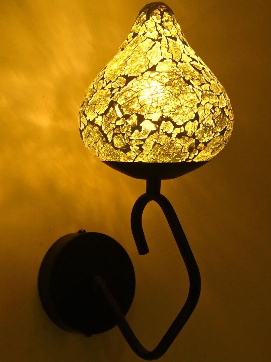 1ST TIME Yellow & Black Printed Glass Traditional Spherical Shaped Wall Lamp