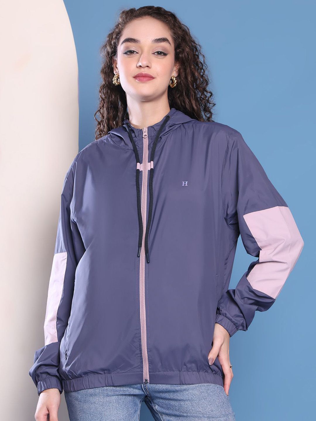 HOUSE OF VEDAS Women Hooded Solid Windcheater Bomber Jacket