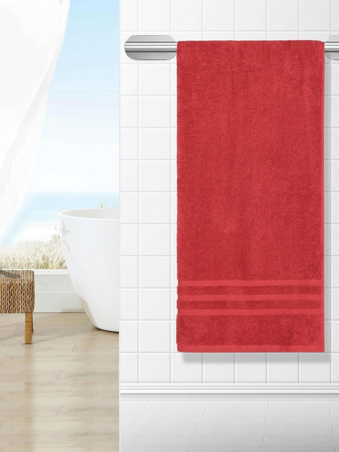 Cantabil Red Pure Cotton 400 GSM Bath Towel