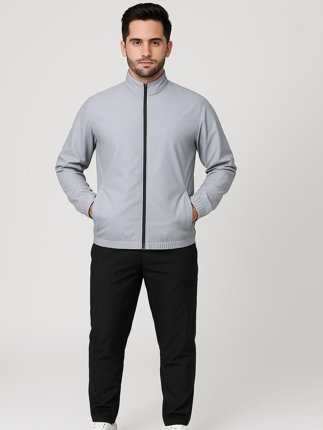 ULLAS Men Mock Collar Solid Lightweight Bomber Jacket