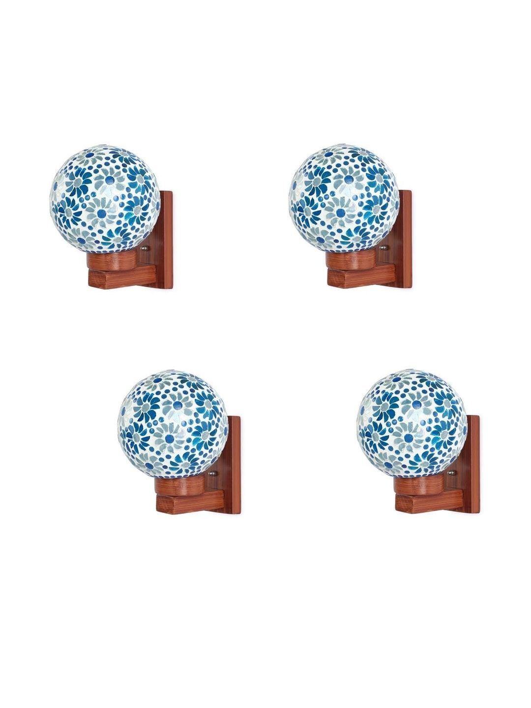 1ST TIME 4 Pieces Blue & White Stylish Solid Glass Traditional Cylinder Shaped Wall Lamps