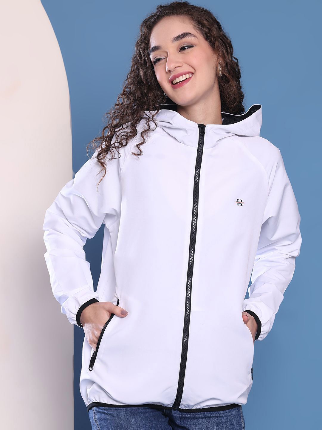 HOUSE OF VEDAS Women Hooded Solid Windcheater Sporty Jacket