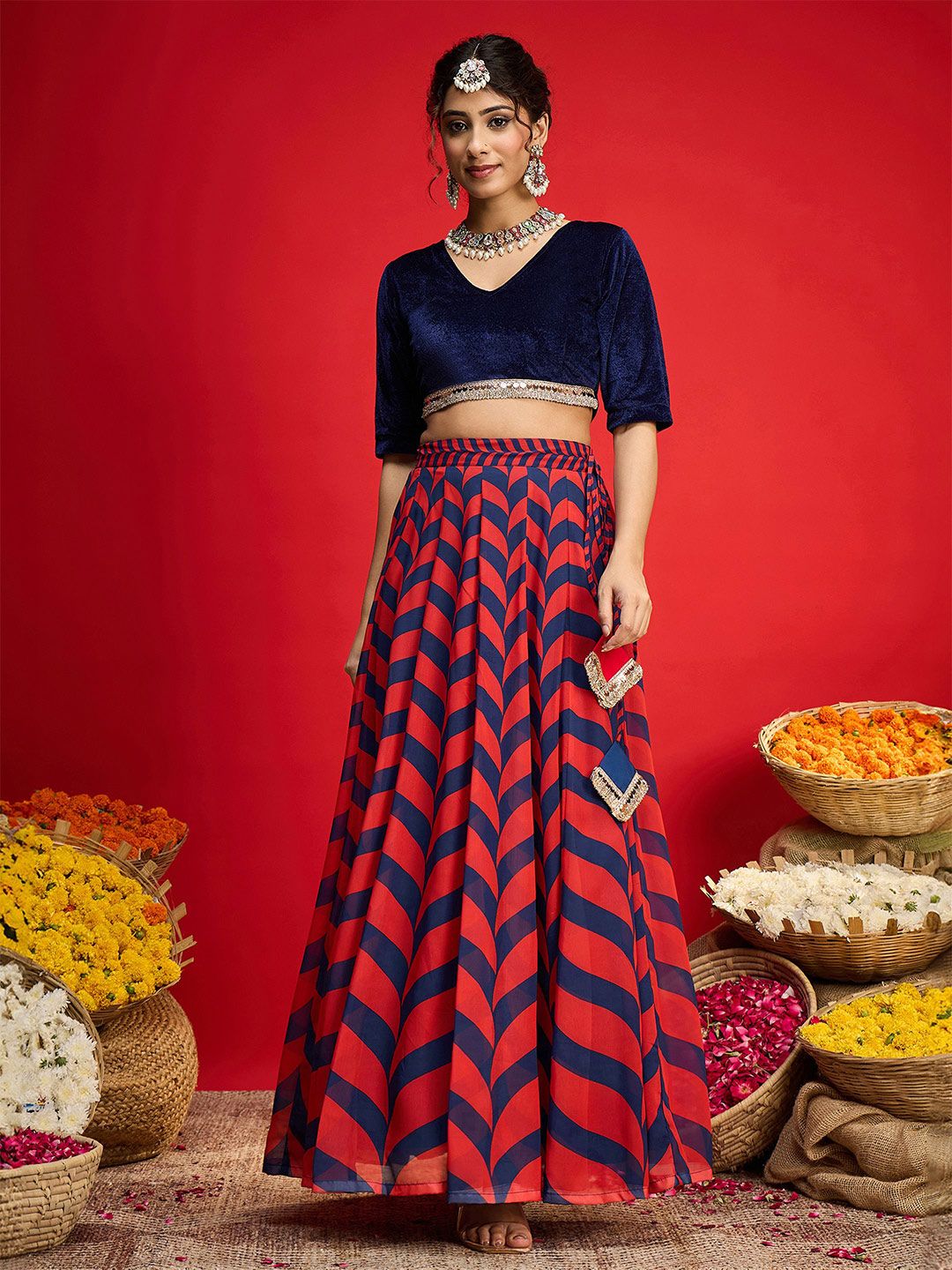 Shae by SASSAFRAS V-Neck Sequinned Velvet Ready To Wear Lehenga Choli