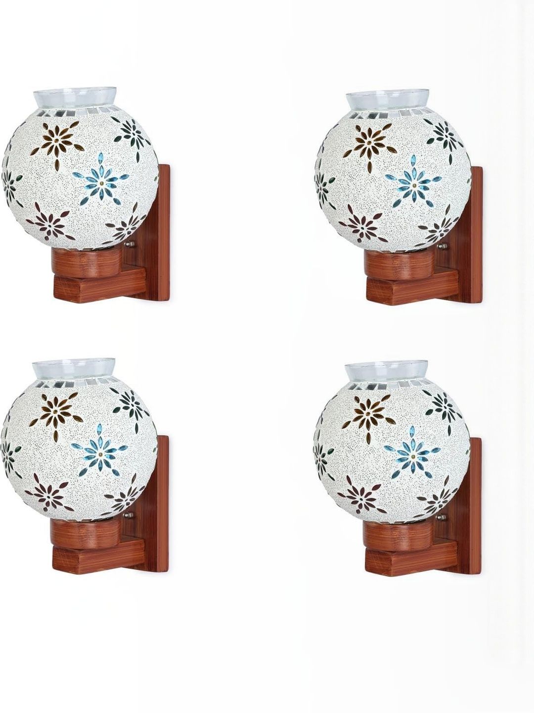 1ST TIME Pack of 4 Multicoloured Textured Glass Spherical Shaped Wall Lamp