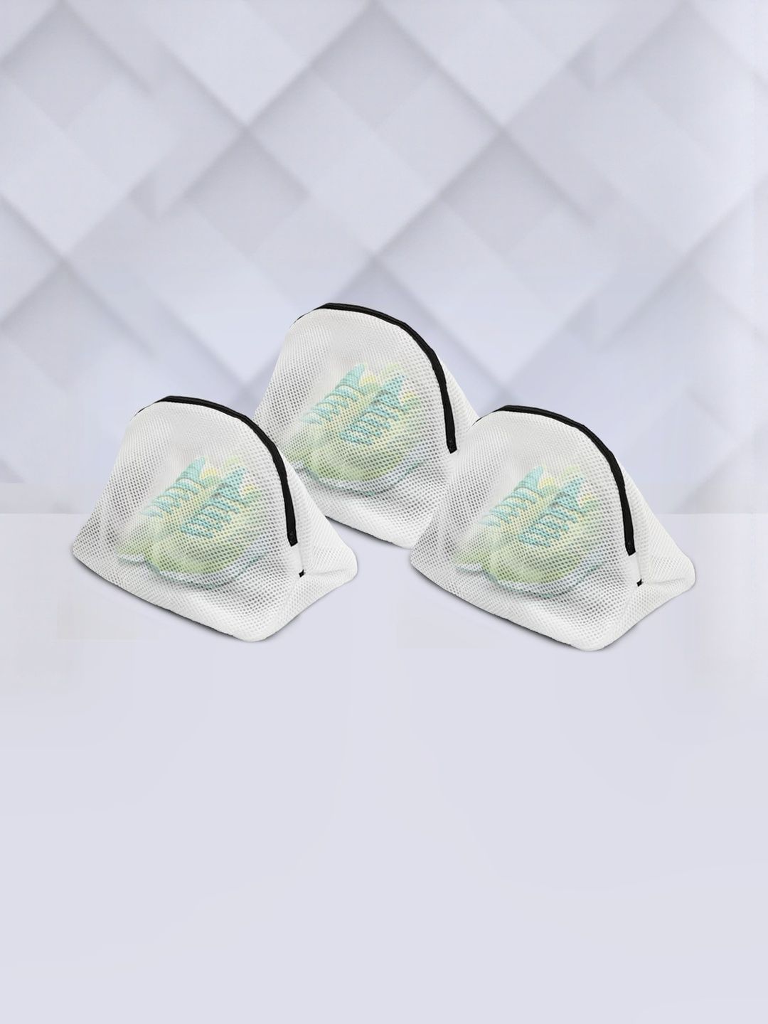 Stylista White 3 Pieces Laundry Wash Bags With Zipper