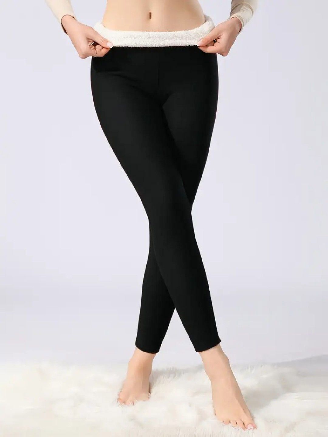 1TO FINITY Women Slim-Fit Warm Thick Fur Lined Winter Thermal Bottoms