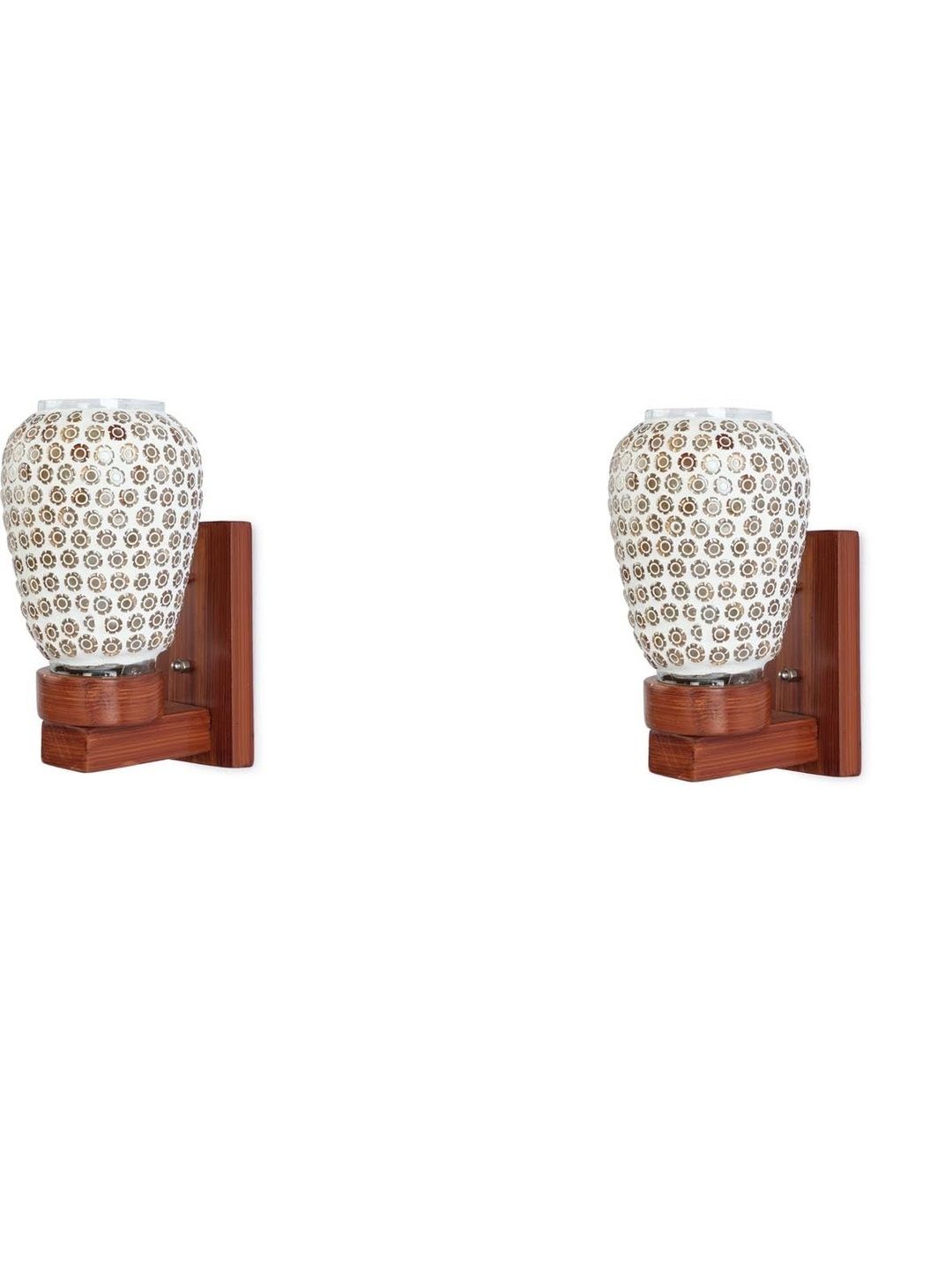 1ST TIME Gold-Toned Set of 2 Textured Glass Cylinder Shaped Wall Lamp