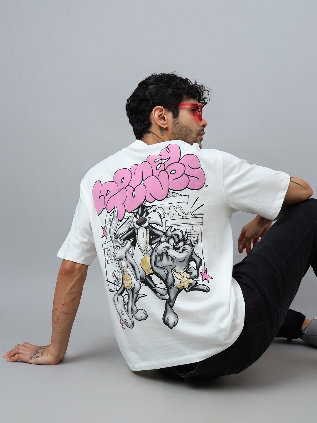 Free Authority Oversized Looney Tunes Printed Pure Cotton T-Shirt