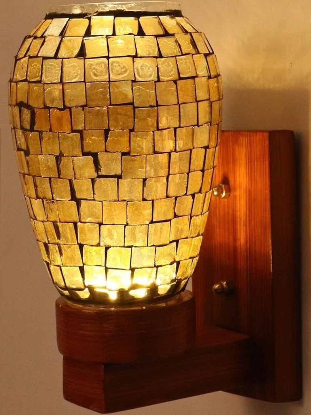 1ST TIME Black & Gold-Toned Glass Traditional Cylinder Shaped Wall Lamp