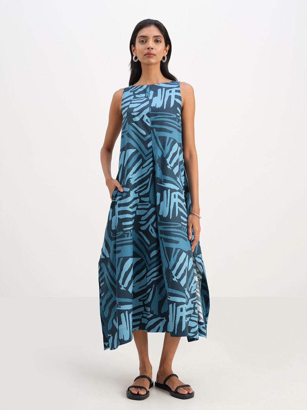 AND AND Abstract Print Shift Cotton Midi Dress